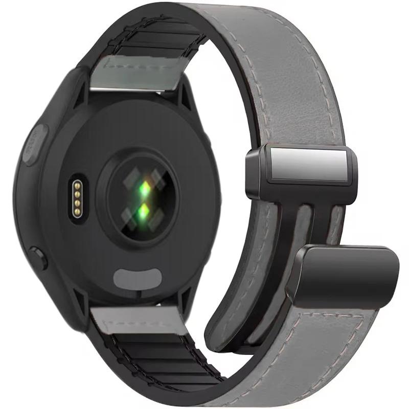 22mm 20mm Leather+Silicone Strap for Garmin Forerunner 55 165 265 965 Magnetic Bracelet Band Garmin Vivoactive 6/5 Venu 3/2 Belt