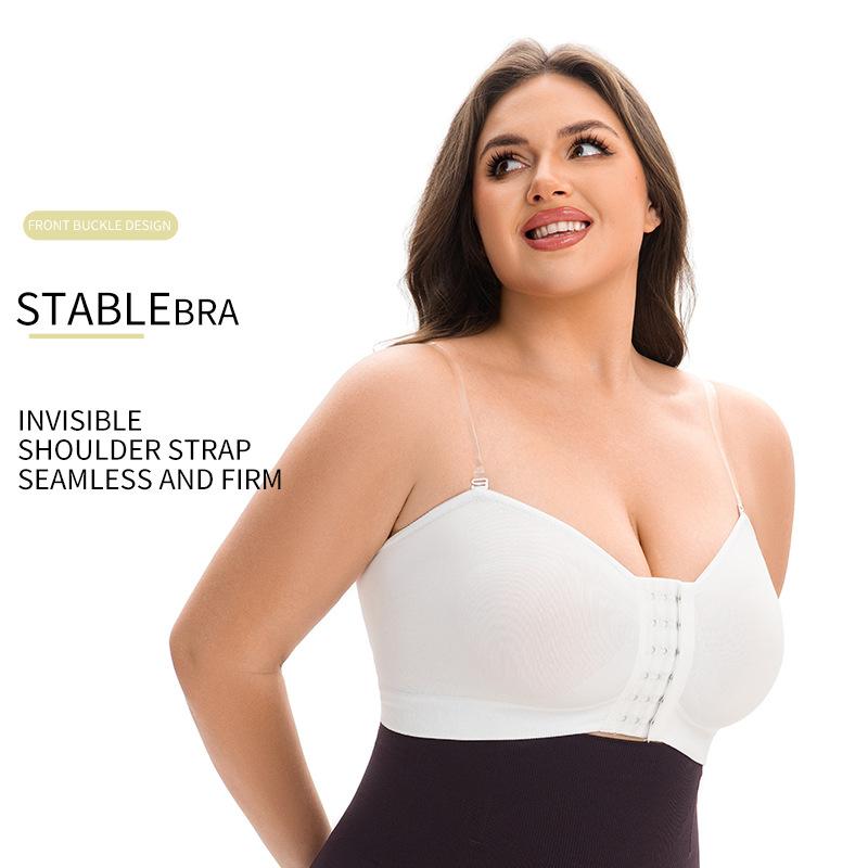 Plus Size European Front Closure Push-Up Bra Seamless Invisible Shoulder Straps Breathable Shock-Absorbing Comfortable Bandeau Bra Women's Underwear
