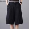 ZANZEA Women Summer Elastic Waist Solid Color Loose Casual Fifth Pants