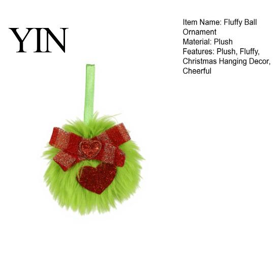 Glitter Bow Holiday Decorations Faux Fur Pom Poms Christmas Ornaments, 2.3 Inch Soft Fluffy Green Ball Hanging Cute Seasonal Decorative Accents