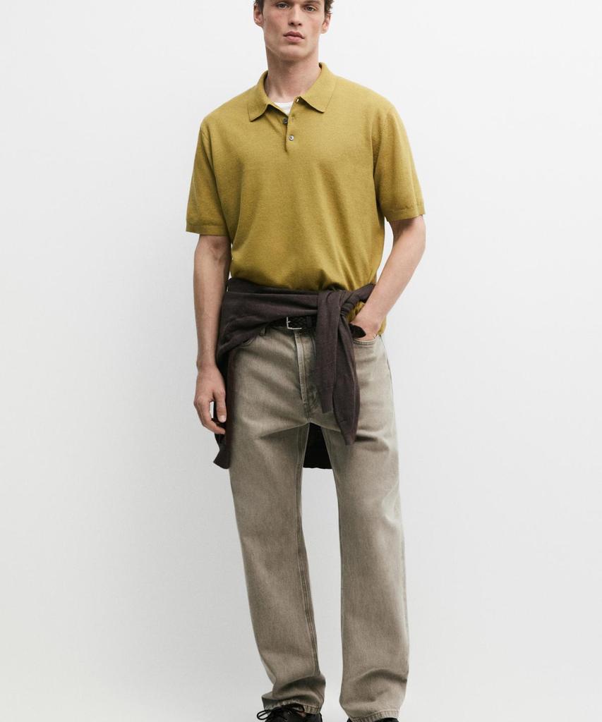Masimodutti Short Sleeve Cotton & Linen Knit Polo Shirt