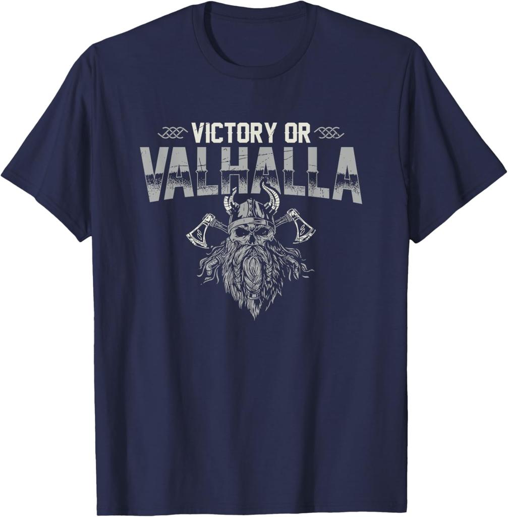 Victory or Valhalla Nordic Warrior Quote TShirt 100 Cotton ONeck Short Sleeve Summer Casual Mens Tshirt Streetwear