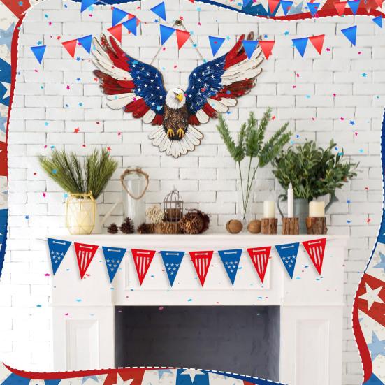 4th of July Patriotic Eagle Wreath Wooden American Eagle Door Hanger Vintage Hanging Welcome Sign for Independence Day Memorial Day