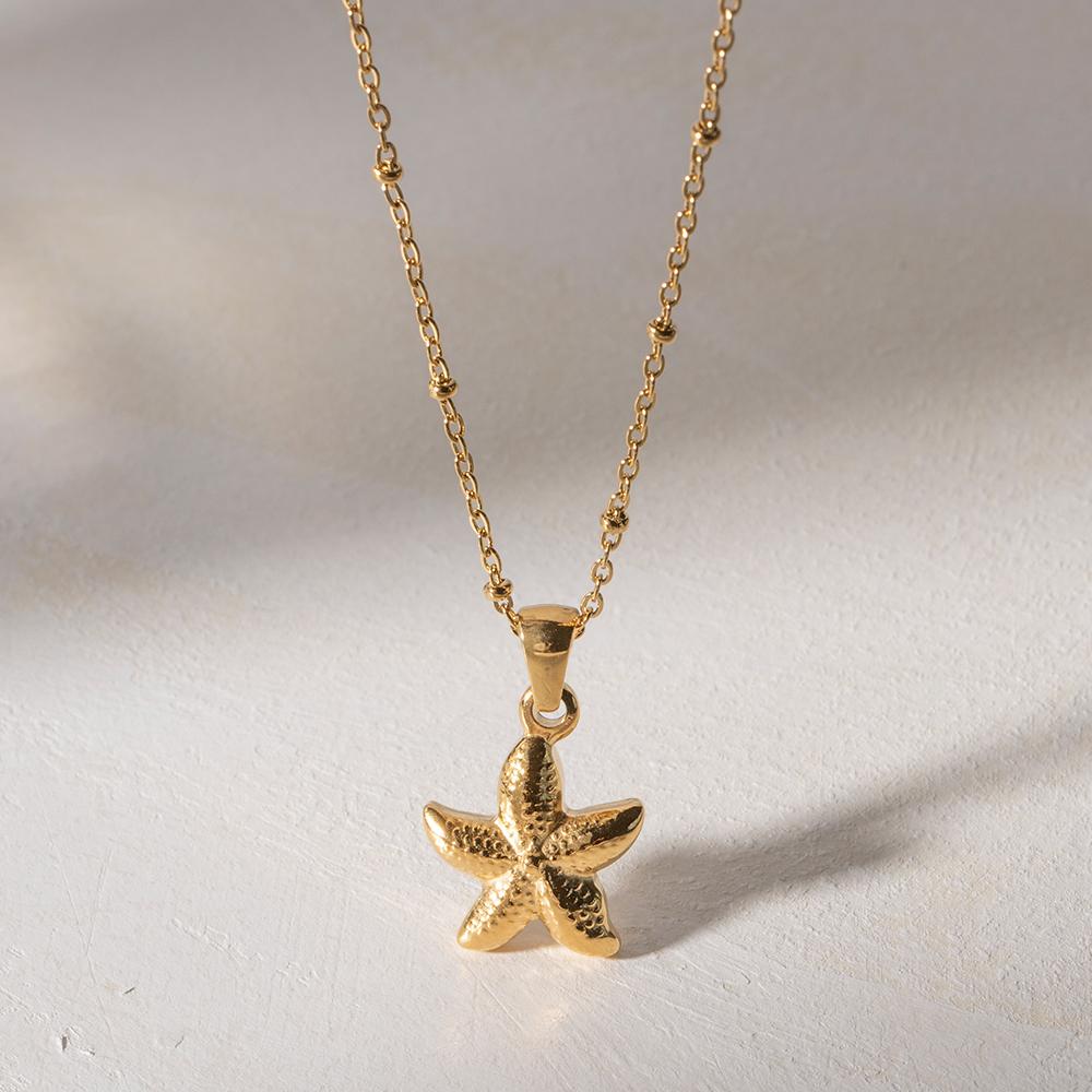 Yori Starfish Shell Pendant Necklace for Women Seaside Holiday Elegant Waterproof Stainless Steel Jewelry Gift New 2024