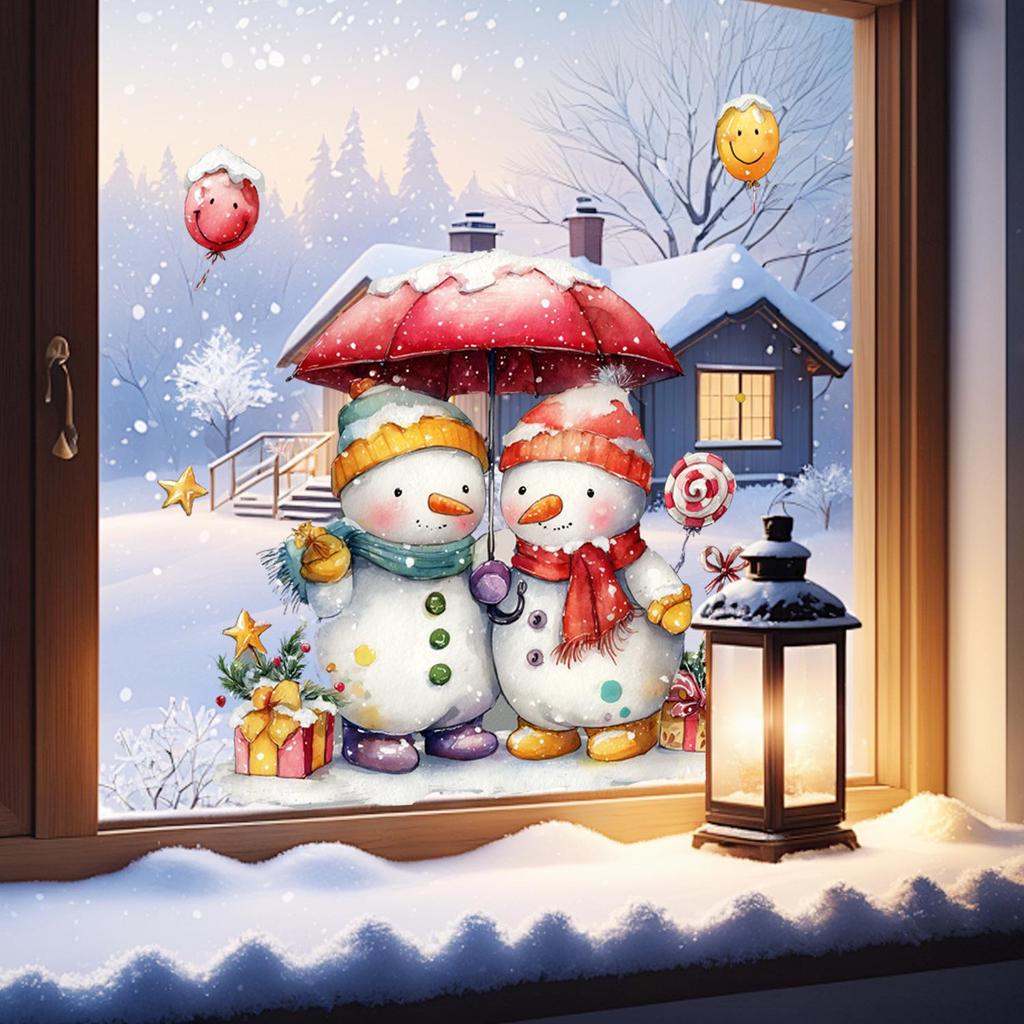 Christmas Snowman Window Stickers - PVC Electrostatic Glass Decorations for Home or Shop