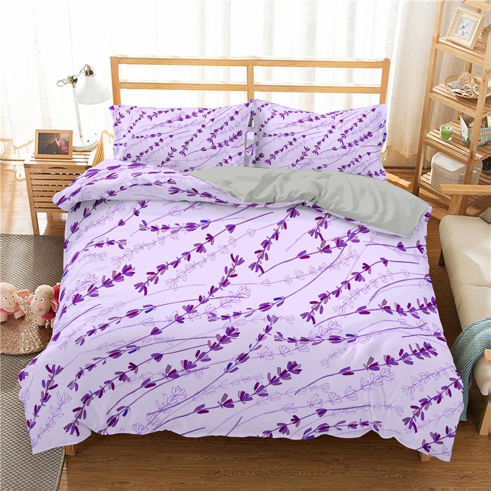 Lavender Duvet Cover Set Purple Romantic Theme Beautiful Flowers Polyester Comforter Cover King Queen Size for Girls Women Kids