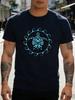 Unisex Navy Blue Tee Tribal Turtle Circle Pattern Print Short Sleeve Loose Casual Summer Street Basic Top For Adult Male Daily Wear