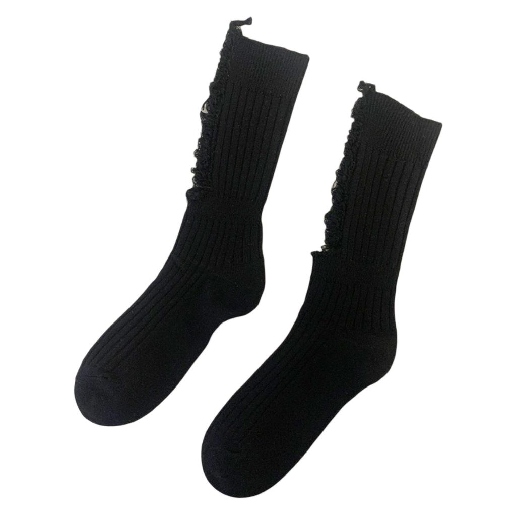 Women Ripped Socks Solid Color Hip Hop Skateboard Streetwear Calf High Hosiery