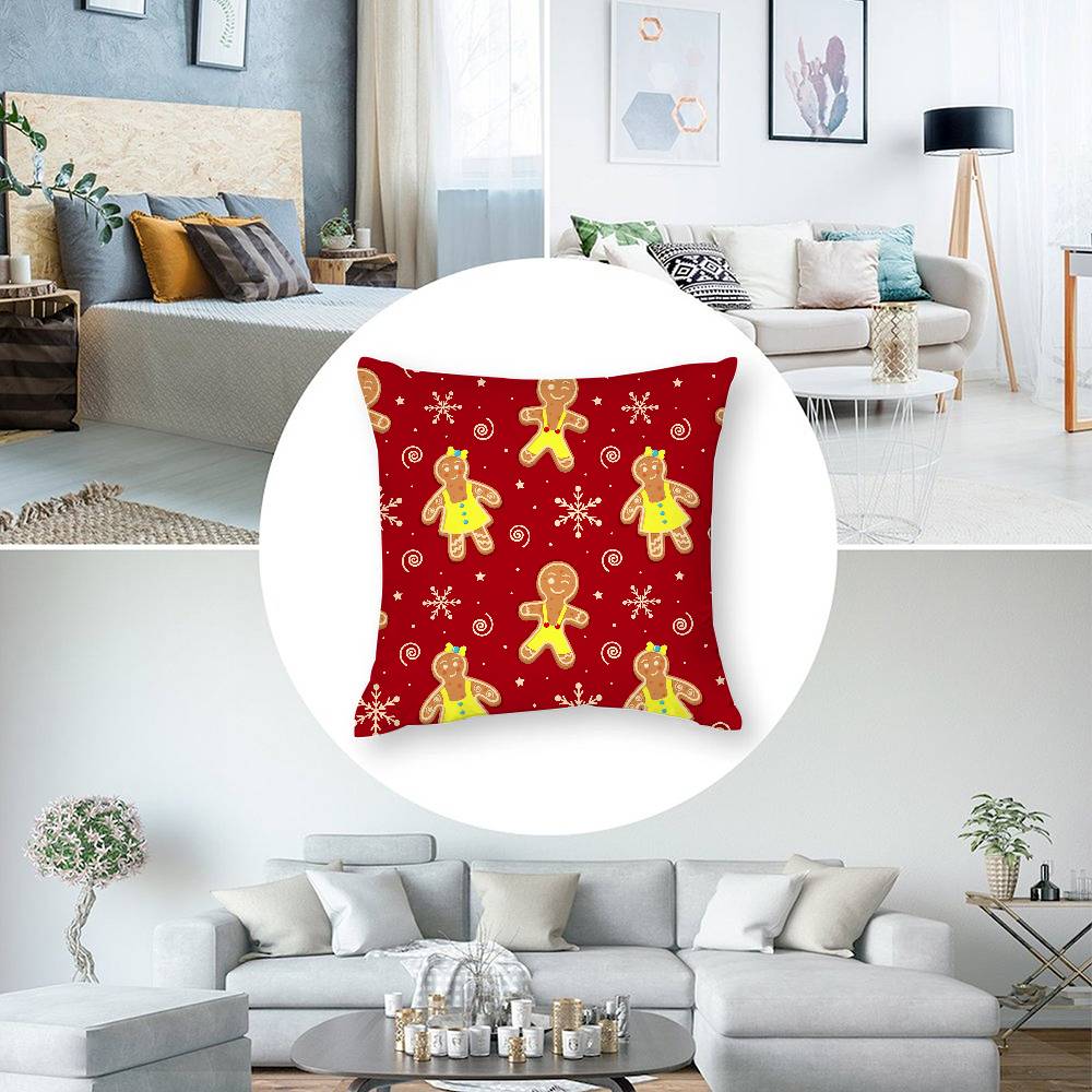 Cute Gingerbread Man Christmas Pillow Case Short Plush Double-sided Print Square Throw Pillow Covers Sofa Home Cushion Decor