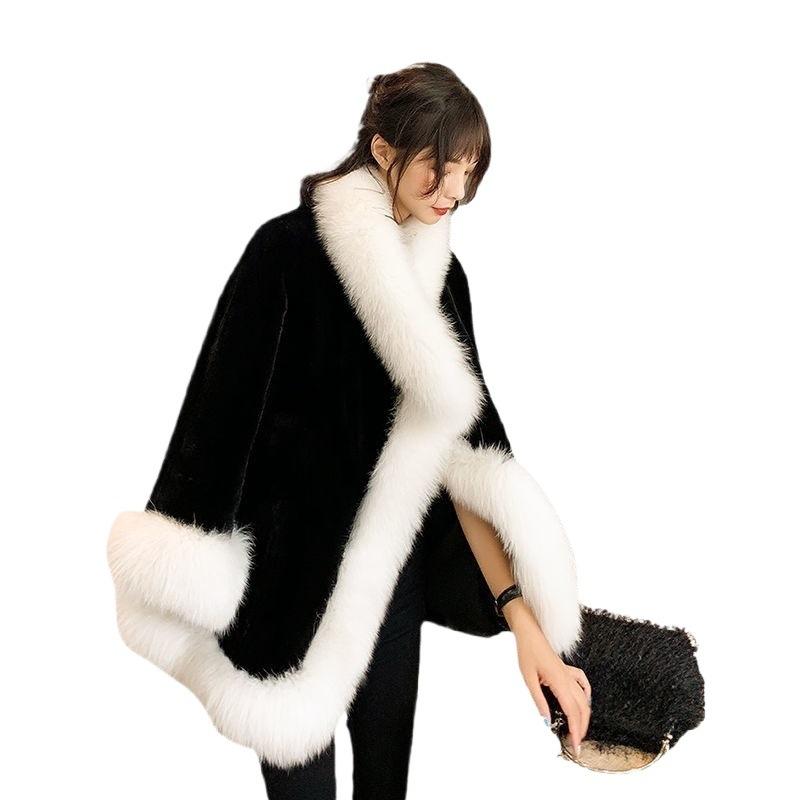 Autumn and winter new imitation mink velvet imitation fur coat women's thickened warm fur cape shawl looks thin