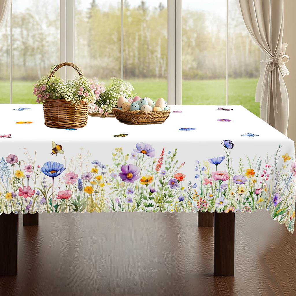1 Piece Of Spring And Summer Floral Round And Rectangular Tablecloths, Available In Various Sizes, Floral And Butterfly Print Pattern Design, French R