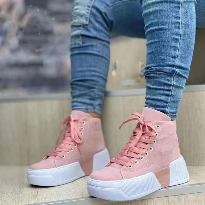 New Women Boots Ladies Chunky Heel Platform Round Toe Shoes Suede Woman Ankle Boots Jeans Casual High-top Sneakers Women's Shoes