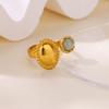 Luxury Bule Opal Oval Sun Rings For Women Girls Stainless Steel Gold Color Open Ring New  Wedding Couple Jewelry Gift