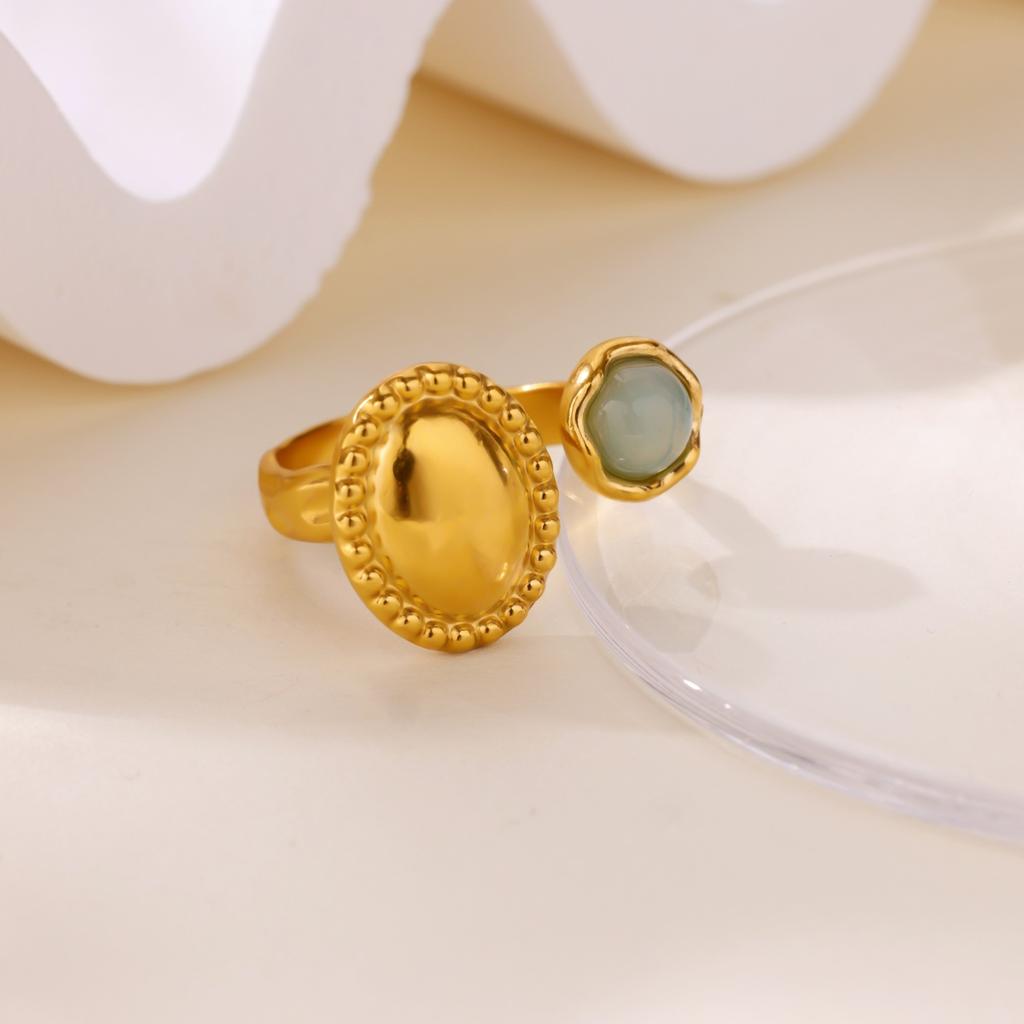 Luxury Bule Opal Oval Sun Rings For Women Girls Stainless Steel Gold Color Open Ring New Wedding Couple Jewelry Gift
