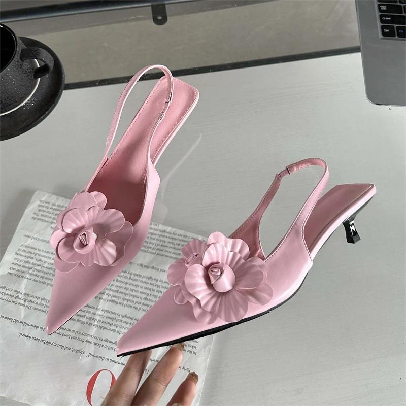 Fashion Eilyken Fashion Sexy Flower Pointed Toe Thin Low Heels Pumps Women Elegant Wedding Slingback Mules Shoes Zapatos De Mujer