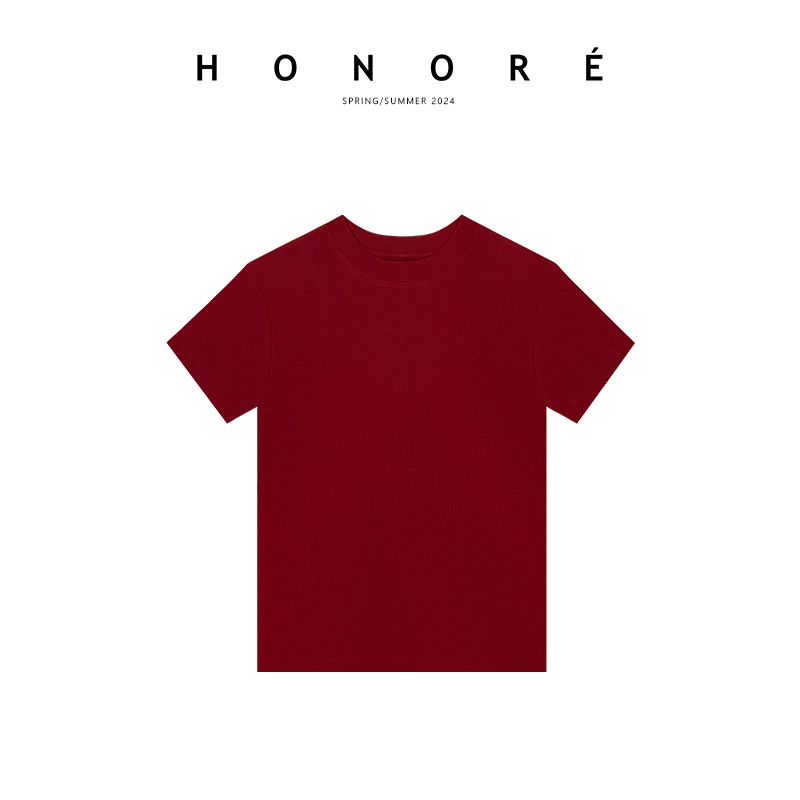 

Honore Guyue Pushed T Wang Minimalist Doctrine Hand Bi Spare Pure Color All-Matching Short Sleeve round Neck Silm Shoulder T