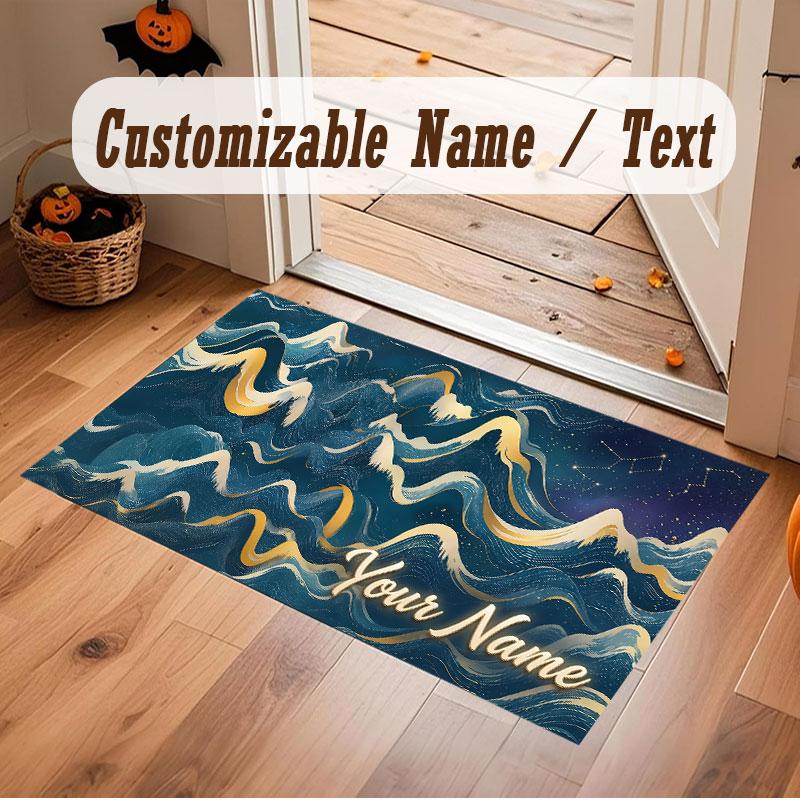 Octopus Sea Life Theme Crystal Velvet Floor Rug Personalized Custom Name Text Warm Carpet Home Decoration