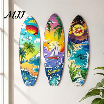 Decorative Surfboard Cutout 3Pcs Wooden Beach Wall Decor, Tropical Ocean Theme Hanging Sign, Sign Decoration for Living Room Bedroom Office