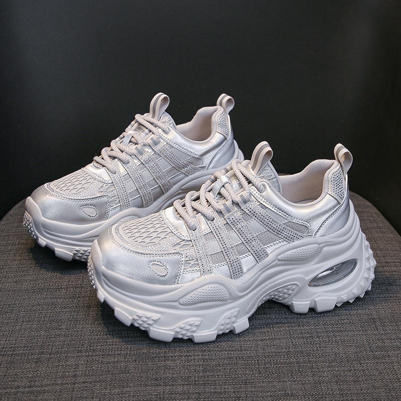 2025 spring and summer new 8cm small muffin mesh breathable dad shoes women's fashion versatile air cushion casual shoes