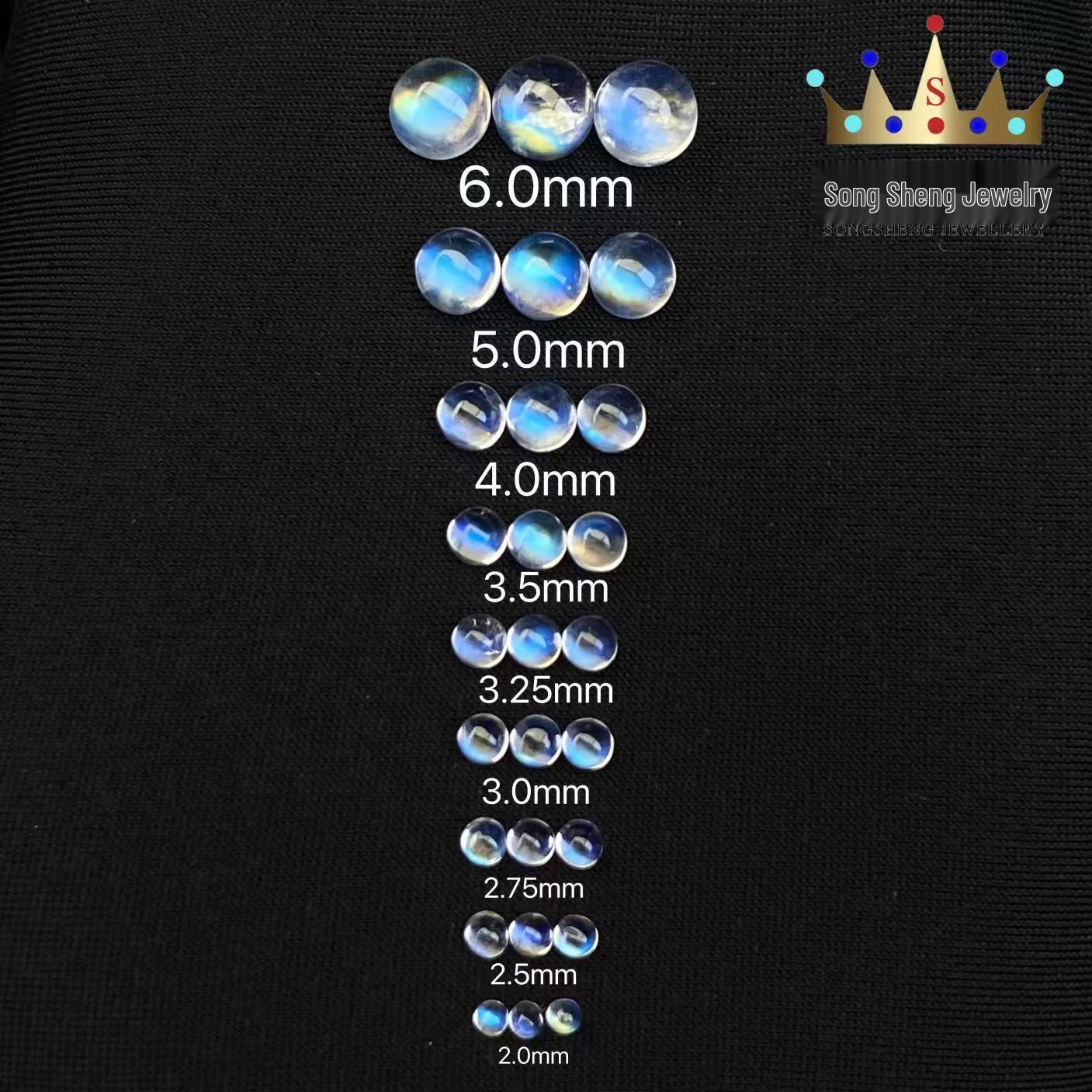 Natural Indian Blue Moonstone Round Gemstone with Strong Blue Light and Flat Bottom 2.0mm Round