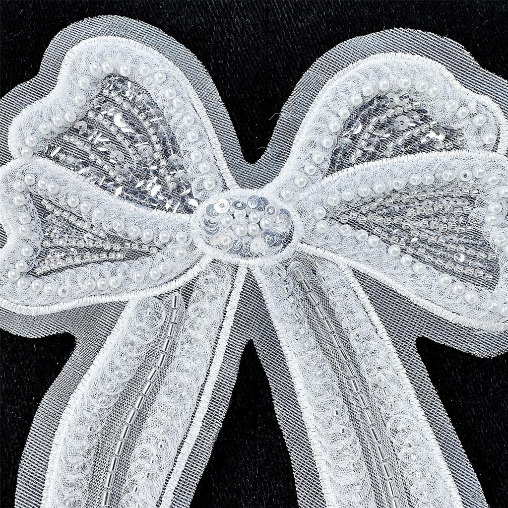 Beaded Nailed Sequins Bowknot Shape Cute Applique for Make Costume Shirt Sewing Supply Patches Sweater Corsages Decors