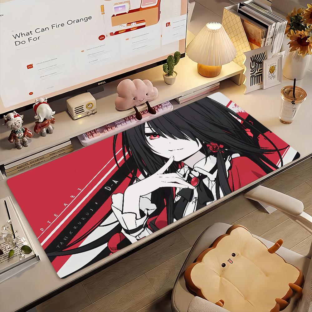 Gaming Mouse Pad Large Desk Mat Antislip Base Stitched Edges Red Black Anime Girl Print Keyboard Pad for Gamer Home Office