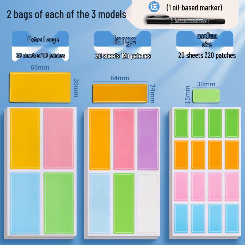 Waterproof Self-Adhesive Name Labels and Colorful Sticky Notes