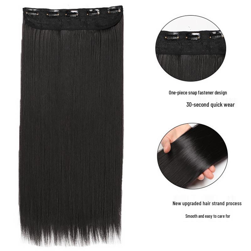 Seamless One-Piece Long Straight Hair Extension, 5-Clip, Ancient Costume Hanfu Style, Available in 60cm, 80cm, 100cm Lengths