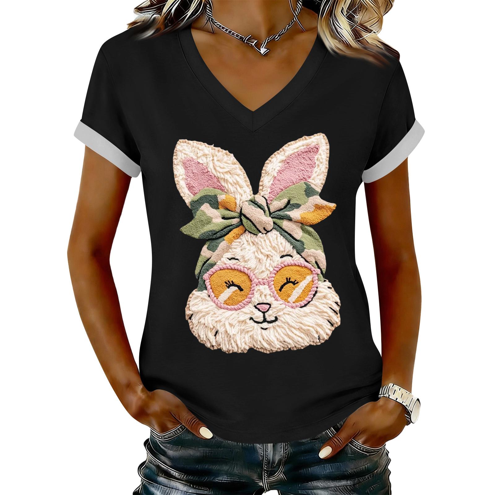 

Женская повседневная футболка с принтом, с V-образным вырезом, пуловер, топ с коротким рукавом S чёрный