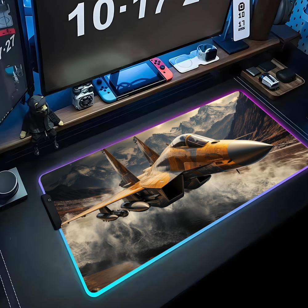 Jet Airplane Mouse Pad RGB Gaming Mousepad Big LED Pad PC Desk Mat Luminous Mouse Pad Large Keyboard Mats Table Rug With Backlit