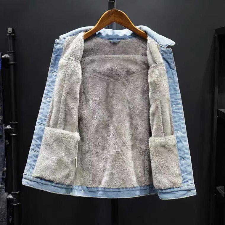 Men's Korean Style Winter Velvet-Lined Denim Jacket - Trendy, Warm, Casual Wear for Students