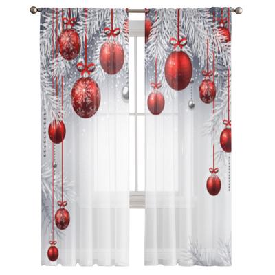 Weihnachtskugeln und Tannenzweige Tüll-Fenstervorhang für Wohnzimmer Schlafzimmer Voile-Sichtvorhänge Küchenbehandlungen Vorhänge
