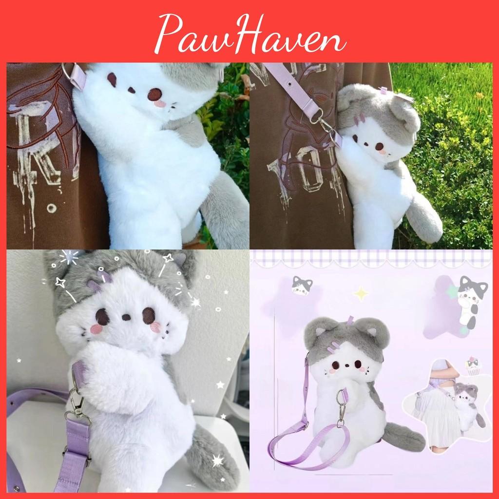 Prone Backpack Cat With Plush Animal Cartoon Crossbody Bag On Shoulders Both
