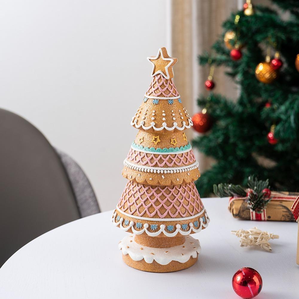 Resin Gingerbread Christmas Village Tree Simulated Hand Painted Xmas Tree Ornament with Glitter Powder