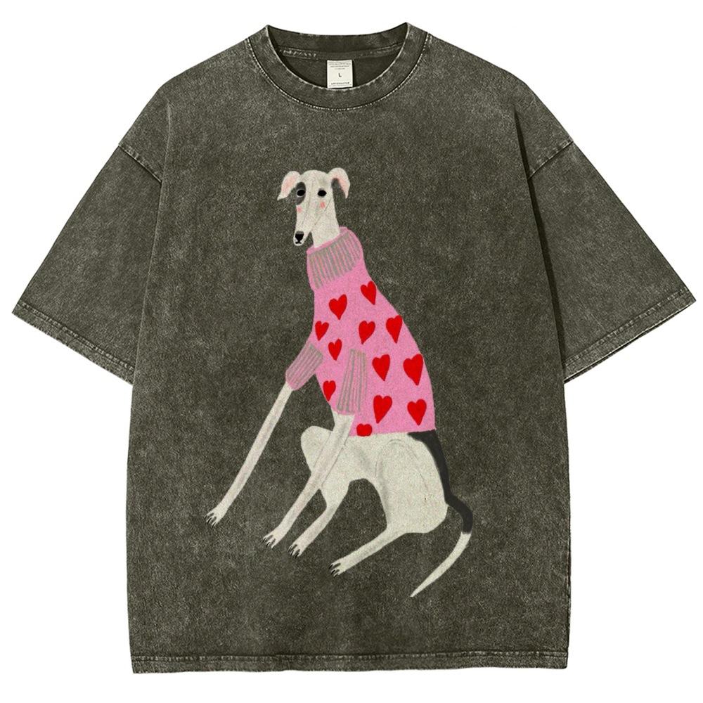 Unisex Washed  Cotton Women S T-Shirt Funny Cartoon Prin S серый