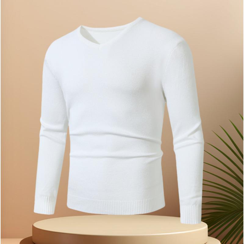 Autumn and Winter Bottoming Warm V-neck Sweater Men's Solid Color Slim-fitting Youth Bottoming Knitted Sweater
