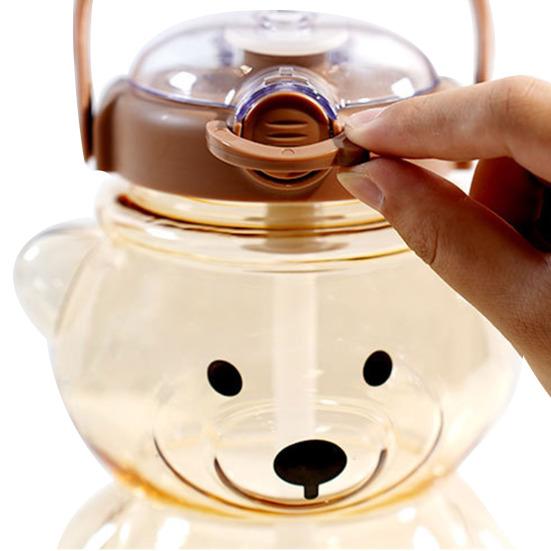 Bear Water Bottle with Straw 34oz BPA-Free Kids Tumbler Leak-Proof Cold Drink Cup Portable Drinkware with Adjustable Strap