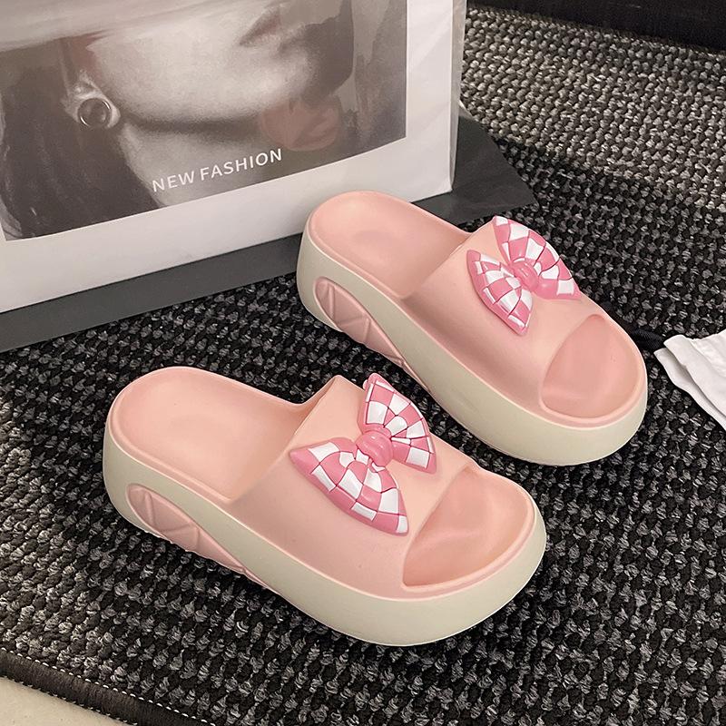 2025 Spring and Summer New Slippers Women Wear Thick-bottomed Muffin Bottom Bow Beach Slippers Cross-border Wholesale