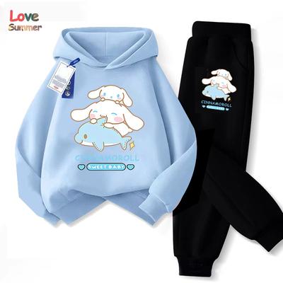 Roztomilá Cinnamoroll mikina nohavice 2ks Detské Kreslené Psie Oblečenie Dievča deti Mikina 2ks Súprava Mikina Dieťa Ležérna Tepláková súprava