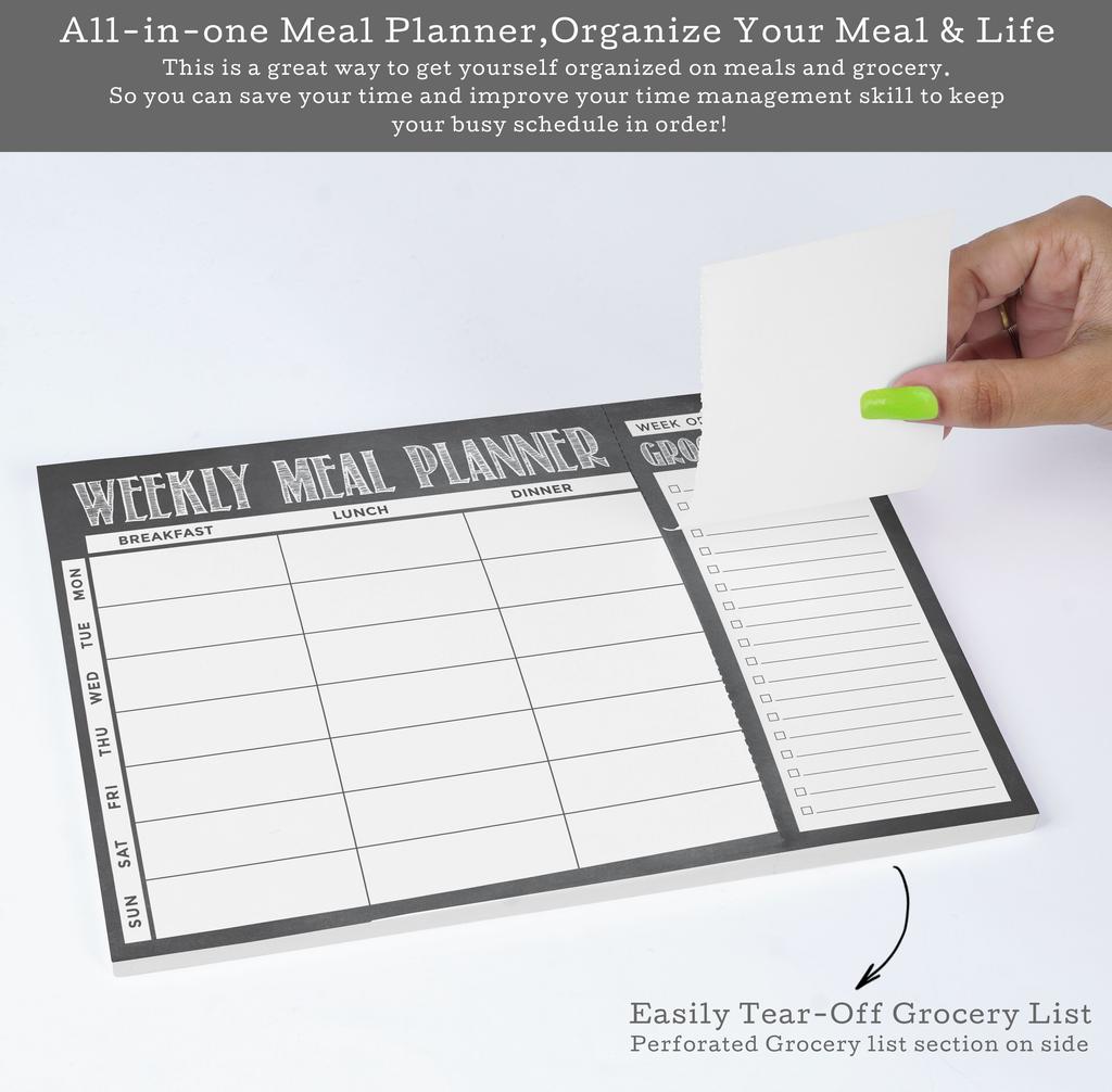 Inkdotpot Weekly Meal Planner Notepad 7"x10 , "Kitchen Menu" Magnetic Meal Planning Pad with Tear Off Grocery S-54 Sheets
