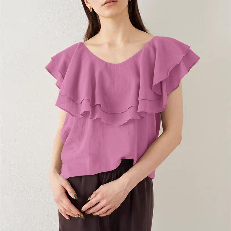 ZANZEA Women Ruffles Round Neck Loose Casual Sleeveless Blouse