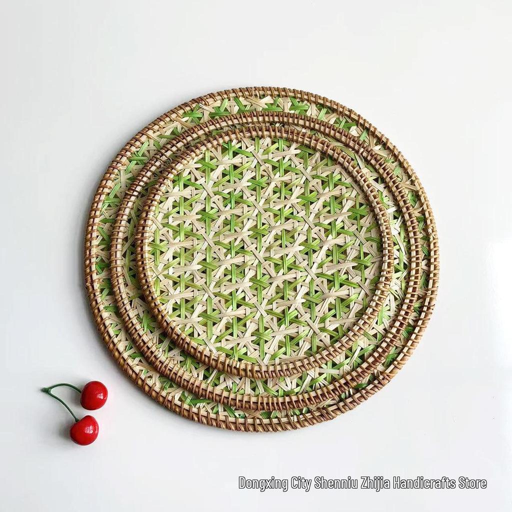 Ethnic Bamboo Weaving Handmade Coaster Set - Heat Resistant Round Placemats for Kitchen & Restaurant