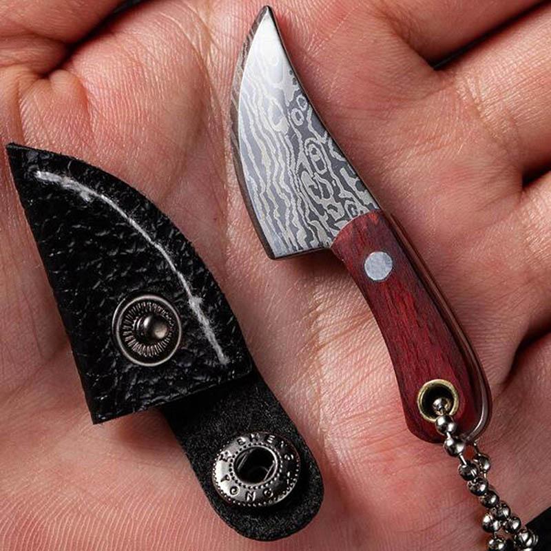 4 Teile/satz Tasche Mini Messer Damaskus Muster Küche Peeling Unboxing Schneiden Schlüssel Kette Messer Tragbare Schlüssel Anhänger Messer
