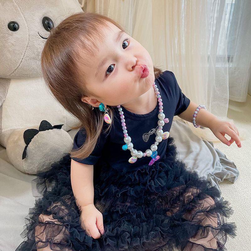 Children's Mermaid Jewelry Set: Necklace, Bracelet, Ear Clips, Rings - Cute Princess Design