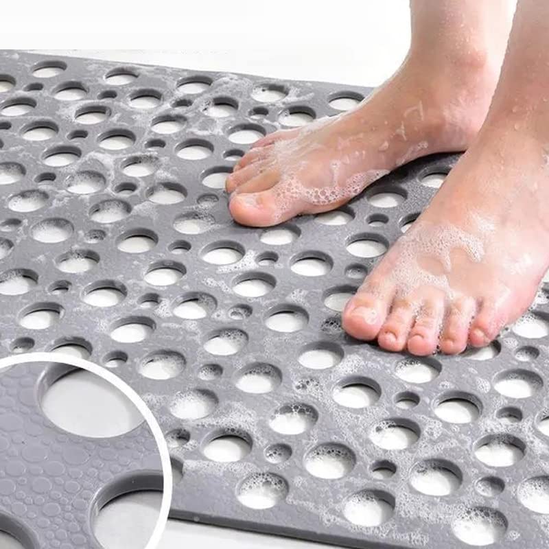 Slip Anti Mould Rubber Anti Slip Bath Mat with Drain Holes Machine Washable Antibacterial Resistant Shower Mat for Shower or Tub