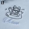 Izzueit Women's Cartoon Embroidered Fleece-Lined Color-Block Lapel Sweatshirt