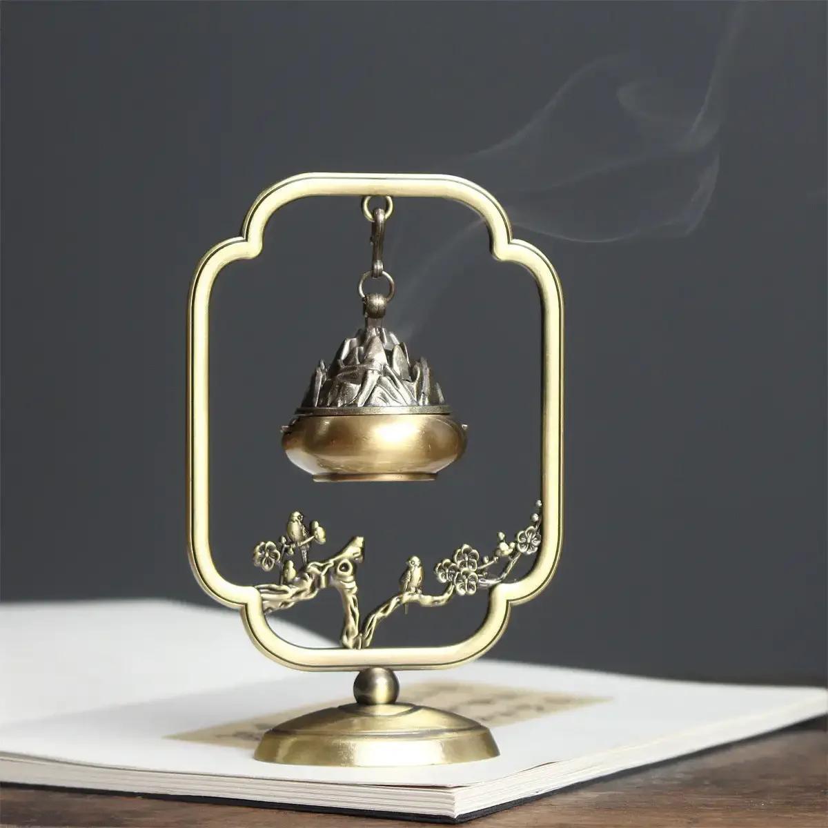 

Copper Alloy Reverse Flow Incense Burner Holder, Hanging Auspicious Fortune, Incense Burners, Aromatherapy, Home, Office Decorat