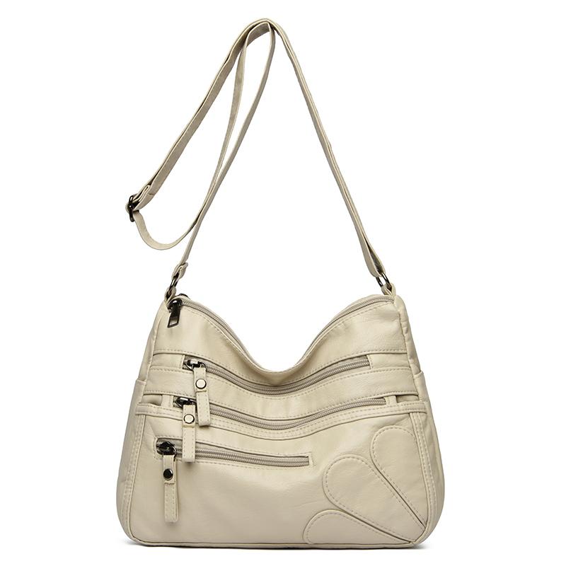 Borsa a tracolla multistrato in morbida pelle tinta unita da donna, grande capacità, borsa da viaggio multifunzionale sottobraccio