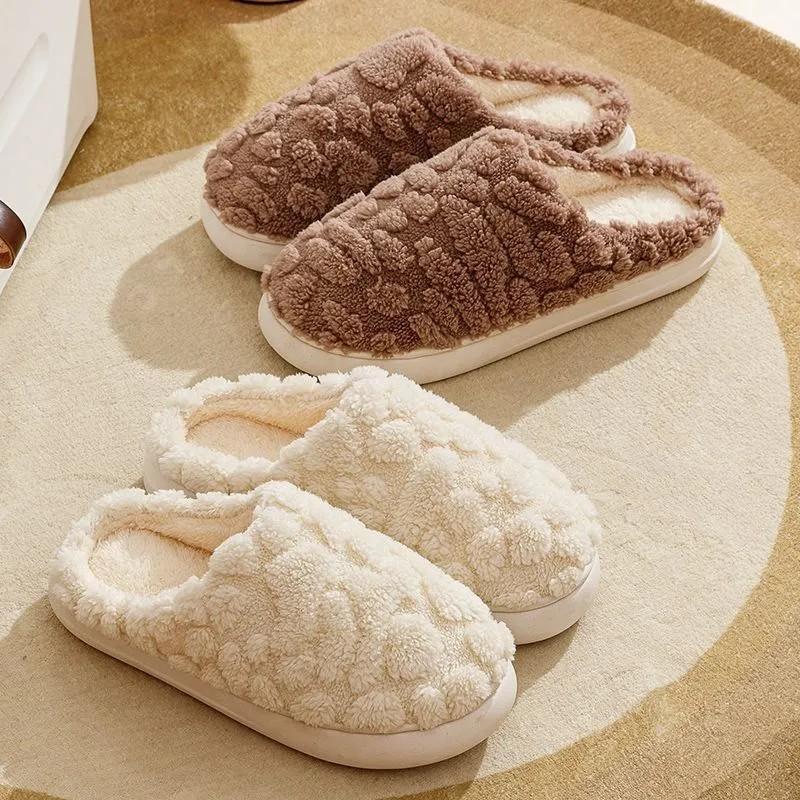 Cotton slippers autumn and winter household plush couple warm non-slip home shoes supermarket