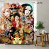One Piece Luffy, Ace & Sabo Brothers Bond Fiery Scene 2D Print Waterproof Shower Curtain, Intense Flaming Background With Epic B